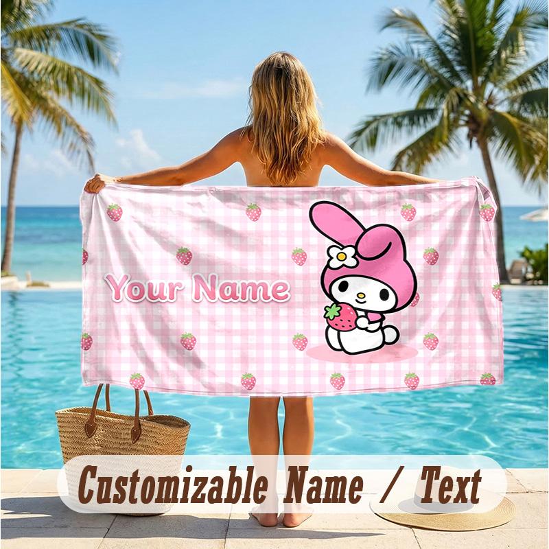 Custom Text Beach Towel, Soft Absorbent Swimming Multi-use TowelMy Melody