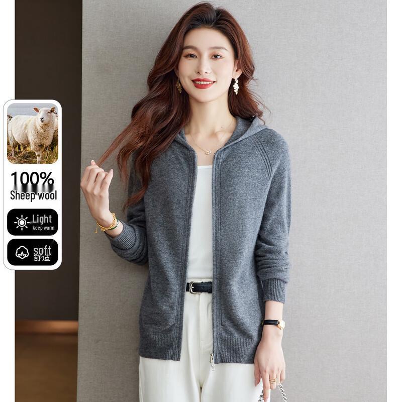 

Женский кардиган с капюшоном на молнии из 100% мериносовой шерсти L