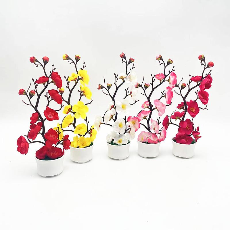 Faux Plum Blossom Miniature Bonsai Pot For Indoor Photography And Home Decoration