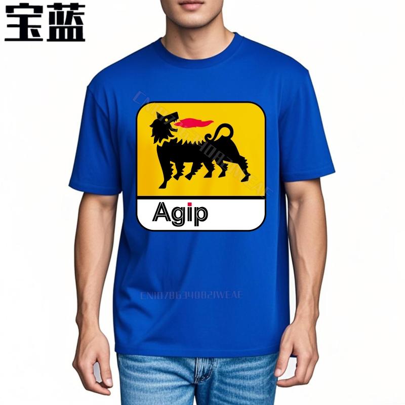 Unisexs tshirt Crew Neck Big Size Tee Shirt Agip Logo With Lion Design Brand Big Size Tee Shirt Retro Crew Neck Tshirt Daily