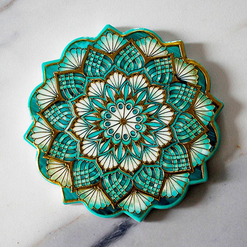Keramische onderzetter met mandala-bloemmotief - Warmte-isolerende en antislip decoratieve mat voor koffie- en eettafels