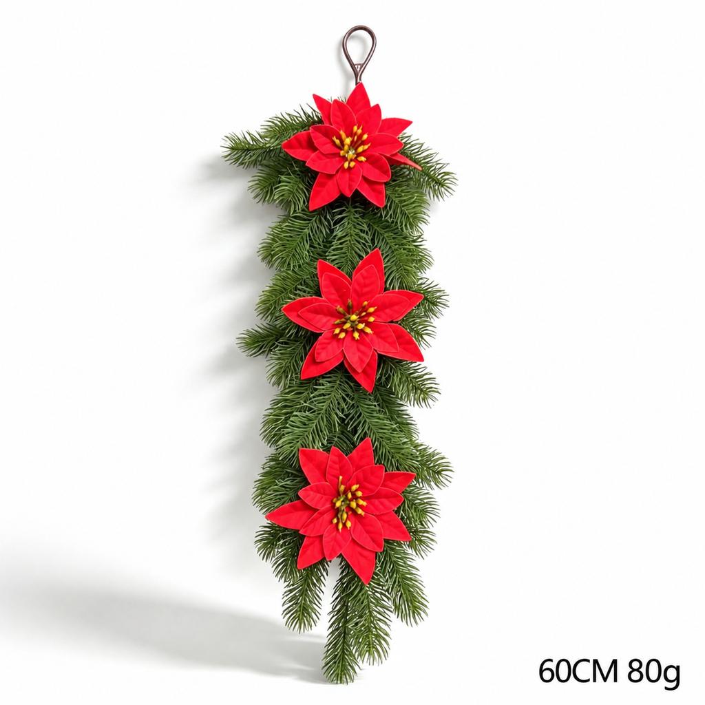 Christmas Teardrop Swag Flocked Door Hanging Christmas Decor Red Berry Christmas Decoration Plastic For Balcony Entryway