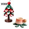 Rustic Dining Table Pad Christmas Tree Wooden Trivets, Durable Pine Wood Potholders with Storage Stand, Decorative Holiday Tray Heat Resistant
