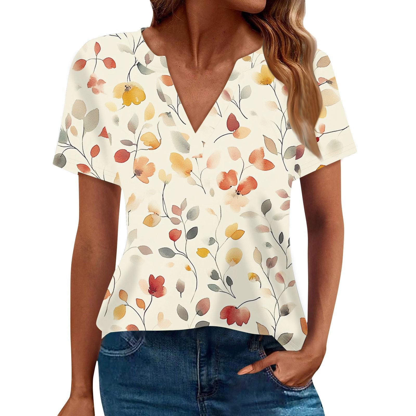 

Женская летняя мода повседневная футболка с коротким рукавом и V-образным вырезом XL жёлтый