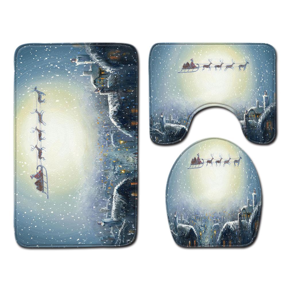 Christmas Bathroom Floor Mat Toilet Three-Piece Set
