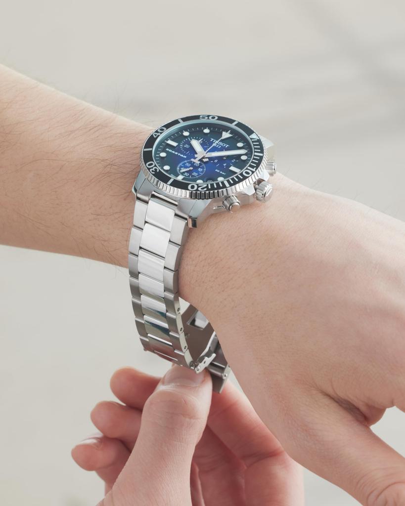 Tissot Men's Seastar 1000 Chronograph Watch with Blue Dial and Bracelet, T1204171104101 [Official Import]
