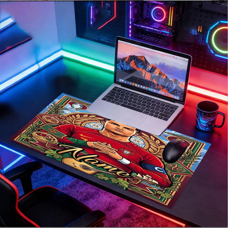 Custom Name Personalized Cristiano Ronaldo Pattern Mousepad, Laptop PC Desk Mat, Decorative Desk Mat for Home Keyboard Pad Gift