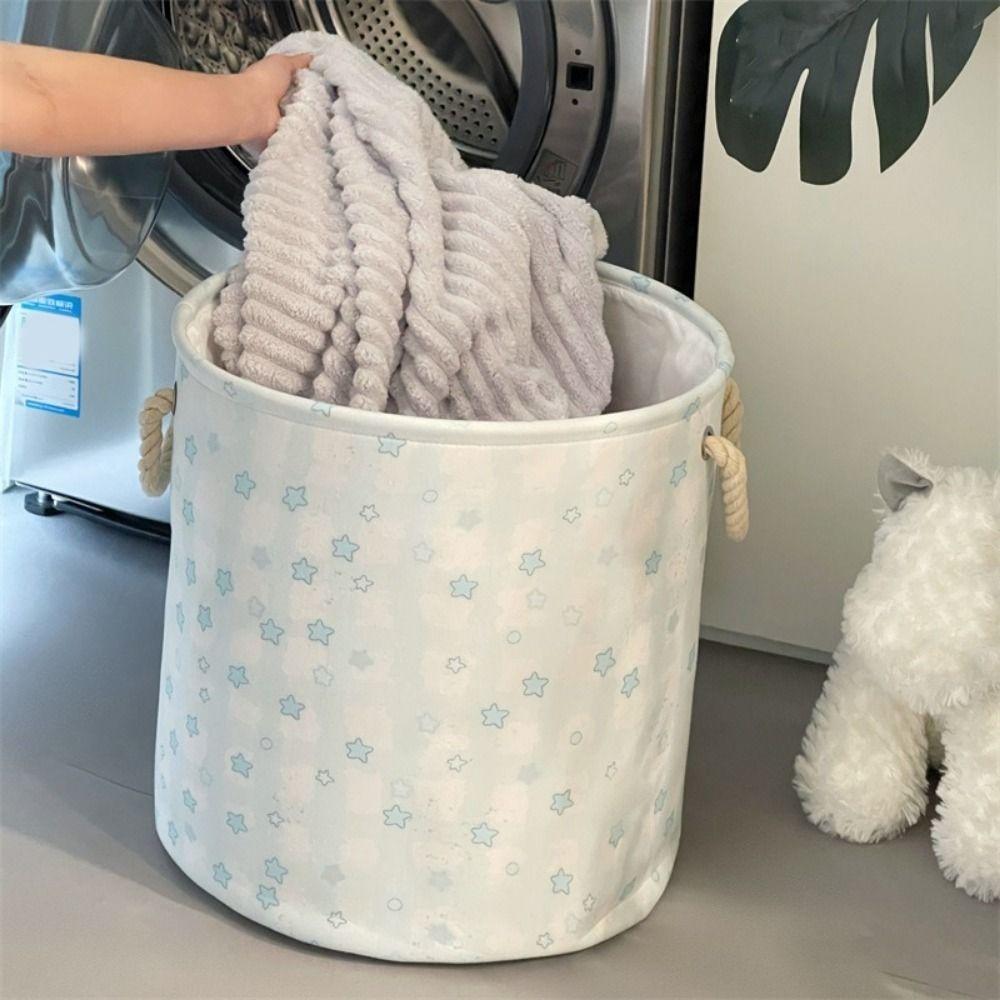 Cute Dirty Clothes Basket Round Shape Sundries Storage Basket Portable Laundry Hamper Apartments