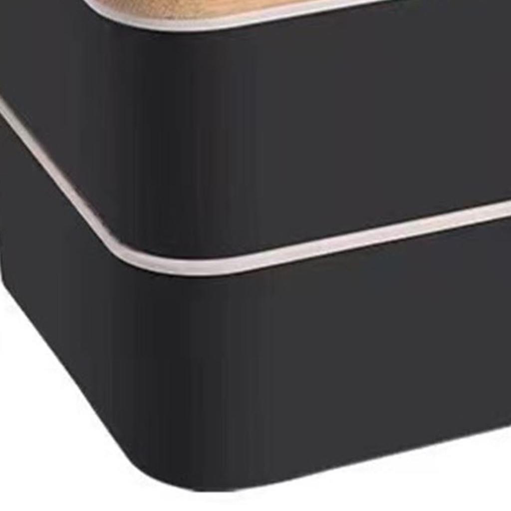 Double Layer Bento Box Multipurpose Wooden Lid Compartment Bento Lunch Box for Work School Home 1200ML Black