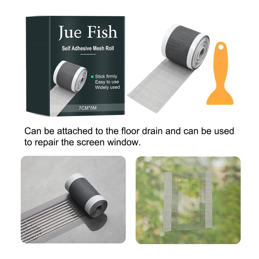 Jue Fish Roll Self-Adhesive Floor Drain Stickers Cutable Shower Drain Hair Catcher Disposable Mesh Sink Strainer Filter Screen Sticker
