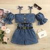 Girls' Fashion Set, Summer Children's Casual Strappy Top, High-waisted Shorts with Belt
