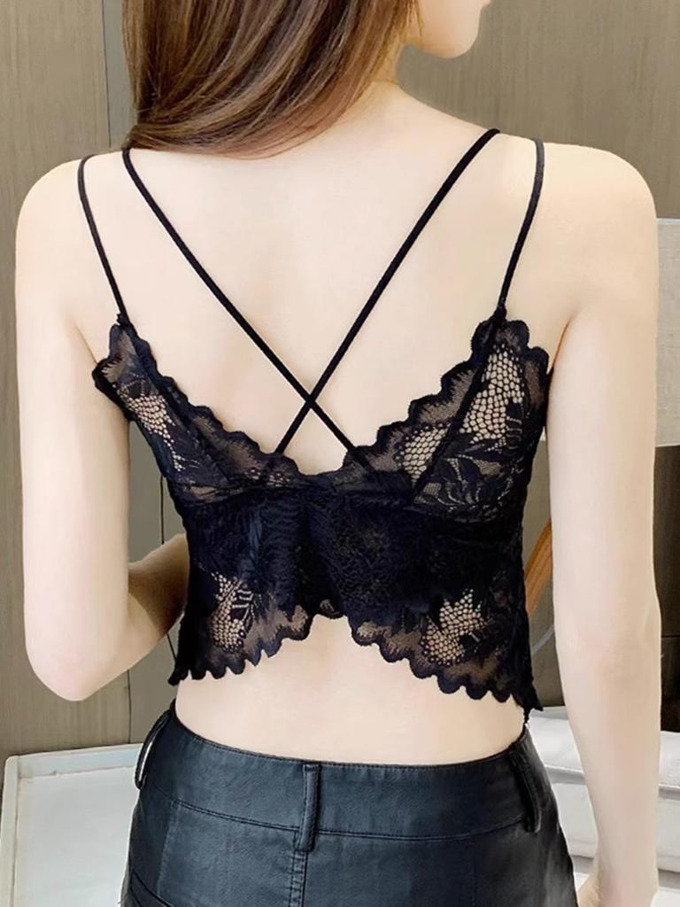 Women Lace Backless Crossover Camisole With Padded Support For Spring Fashion