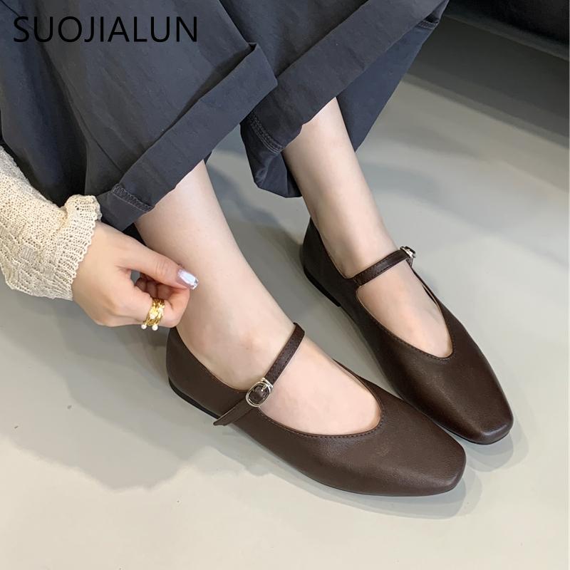 Fashion SUOJIALUN 2025 New Brand Women Flat Shoes Fashion Round Toe Shallow Ladies Elegant Mary Jane Shoes Soft Flat Heel Casual Boat Sh