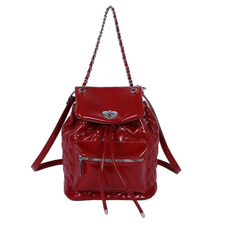 Rhombus bag women's new chain backpack fashion portable bucket bag texture travel backpack