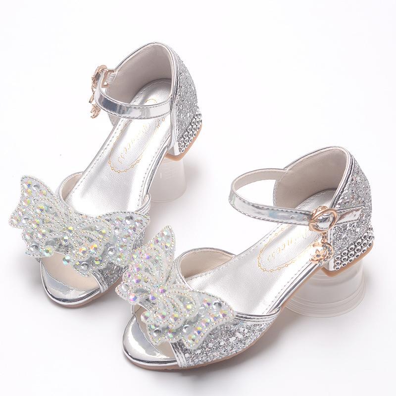 Girls' Sandals Children's Princess Shoes New Summer Style Little Girls' Medium and Large Kids' Butterfly Soft Sole Crystal Shoes