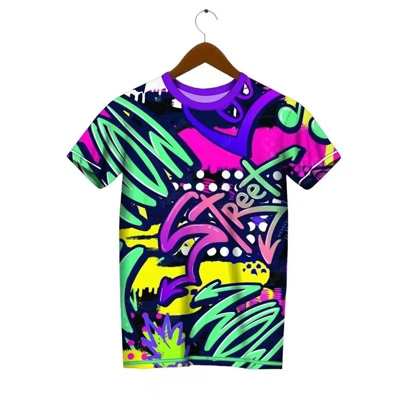 Trendy Graffiti Pattern T-shirt Men Fashion Summer Short Sleeved 3D Printed T-shirt Cool Streetwear Hip-hop T-shirt