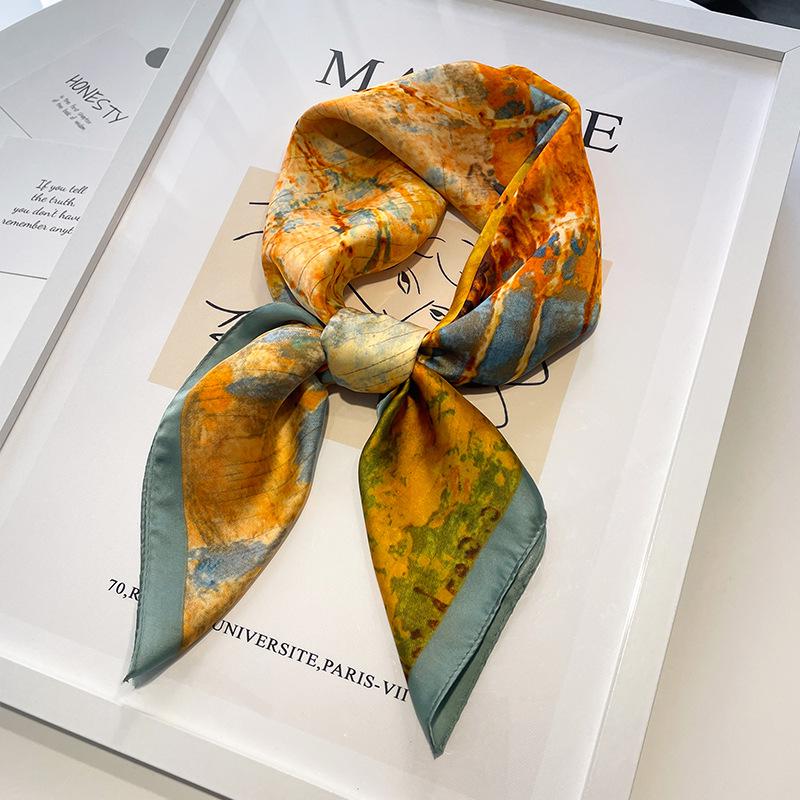 Women's 70x70 Oil Painting Square Scarf - Floral Design, Elegant Neck Accessory for All Seasons