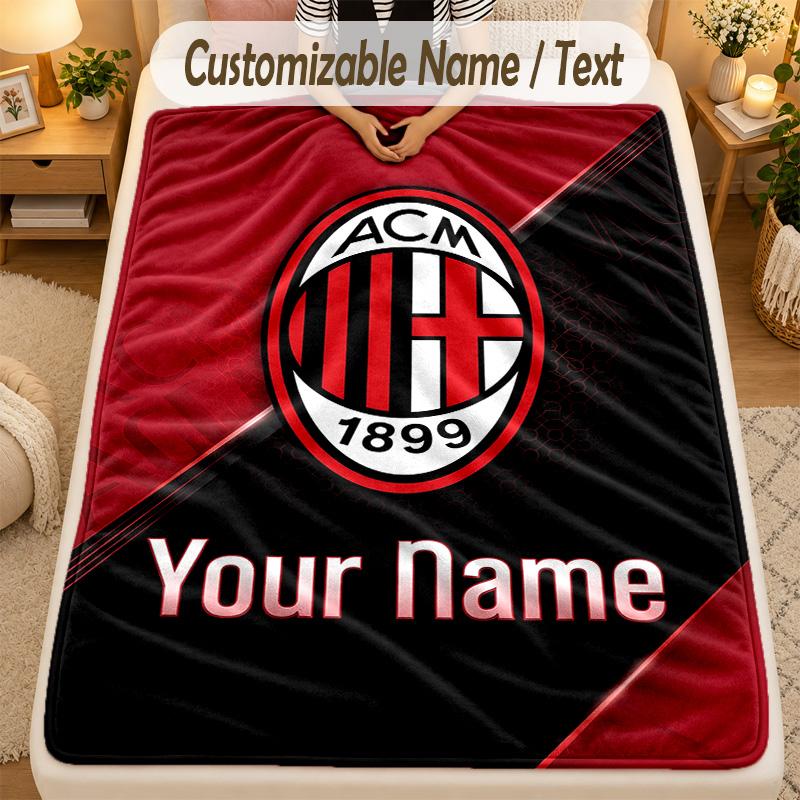 Flannel BlanketAC Milan Custom Name Text Personalized Soft Warm Throw Blanket Home Decor Gift