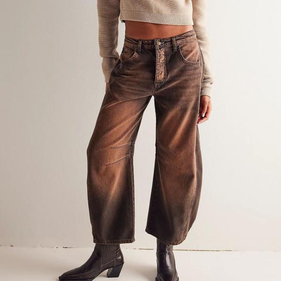 Flower Jeans Woman High-Waist Loose-Fit Pants Personality Printed Denim