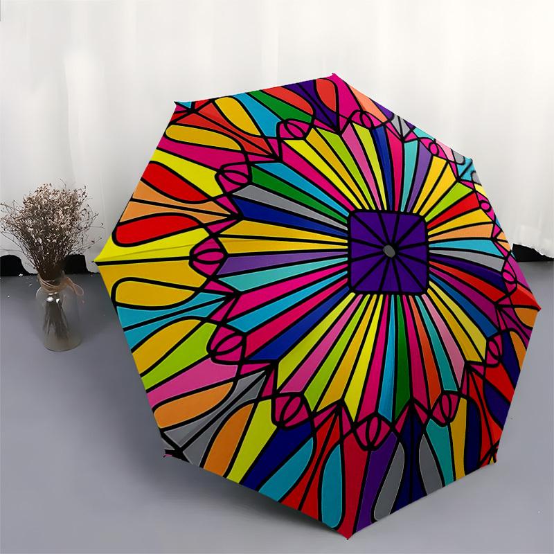 1 stuks Kleurrijke Mandala Automatische Vouwparaplu - Draagbaar 3-voudig Ontwerp, 8-Ribben IJzeren Frame Buitenparaplu, Perfect Festivalcadeau voor Fans, Reizigers