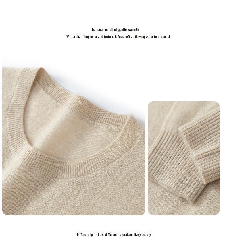 High-End Women's Pure Cashmere Winter Sweater - Round Neck, Versatile Solid Color Knit Pullover