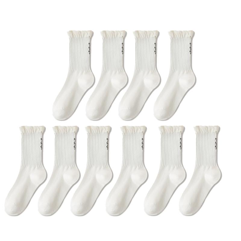 

5 Pairs Women Girl Elgant Middle Tube Socks Ballet Styles Cute Bowknot Bubble Frilly Ruffle Cuffs Cotton Socks Hosiery белый