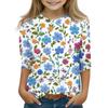 Print Tops For Youth Girls Round Neck 3/4 Sleeves T-Shirts Trendy Tops Outfit Tees