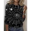 Eerie Style Spiderweb Pattern Design, Vibrant Colors, Round Neck Long Sleeve T-Shirt, All Over Print Casual Fashion Women's Top
