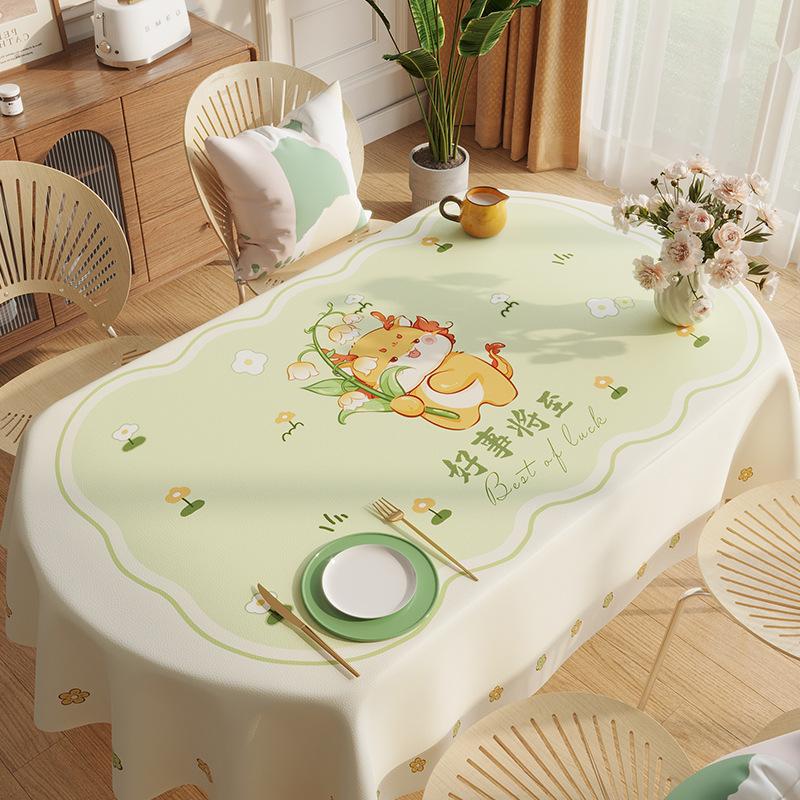 Year Of The Dragon Internet Celebrity Tablecloth Waterproof, Oil-Proof, Anti-Scalding, Leave-In Cartoon Dining Table Cloth, Tablecloth Thickened