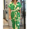 Women's fashion new lapel mid-length short-sleeved single-breasted high-waisted shirt skirt dress