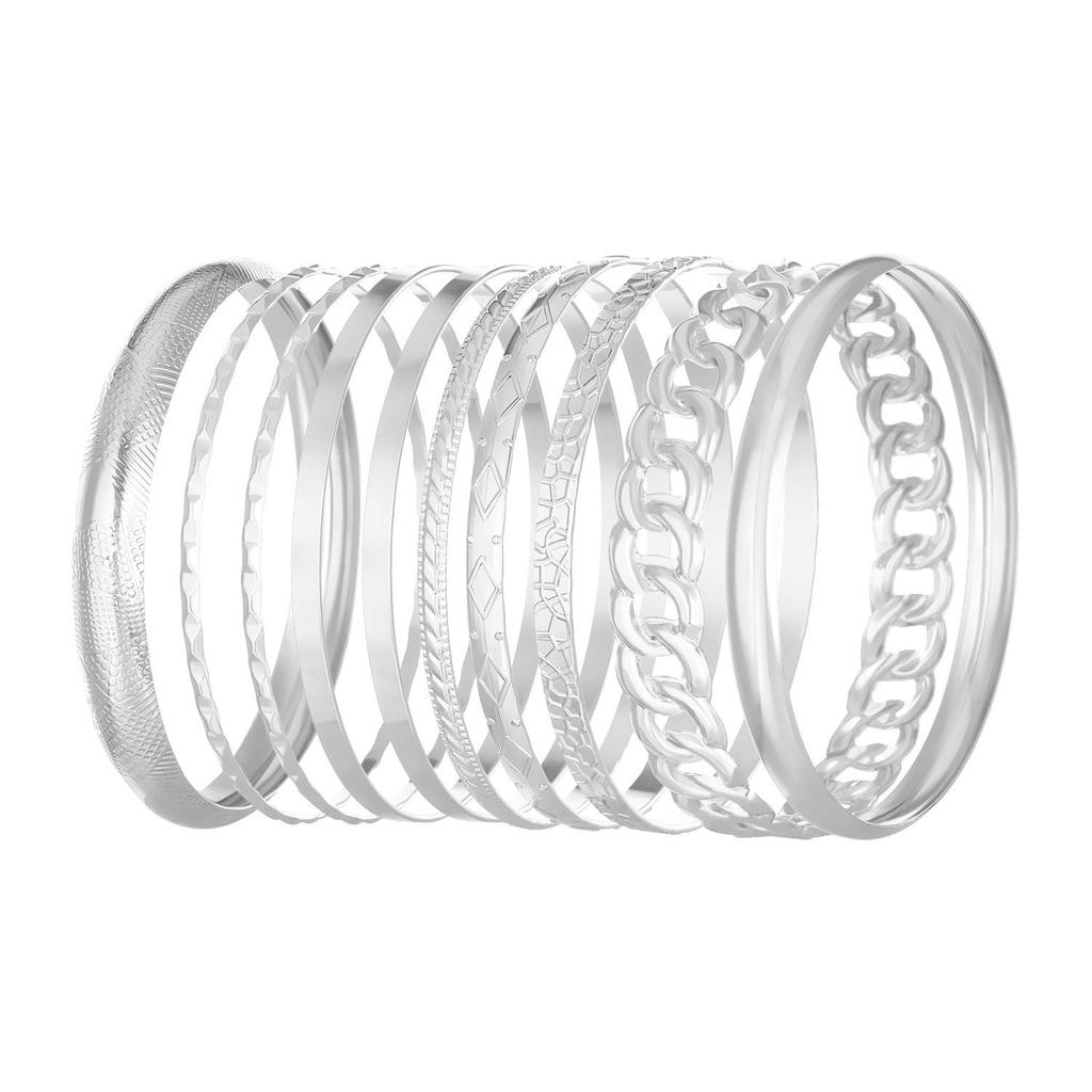 Retro široký náramek zlaté barvy: Evropsko-americký styl, Hladký nepravidelný design, 9 kusů