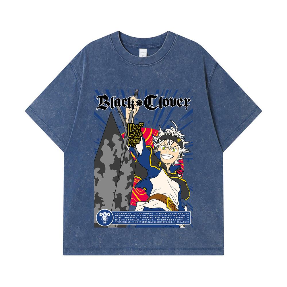 275 GSM Washed T-shirts 100% Cotton Black Clover V10 Asta Print Unisex Heavy Cotton T Shirt