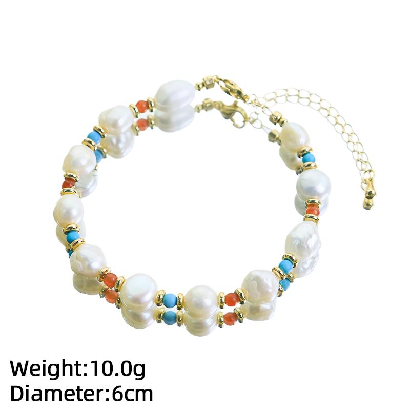 Natural Freshwater Pearl Turquoise Agate Beaded Bracelet for Women Daily Office Banquet Vintage Pearl Bracelet Bohemian Jewelry