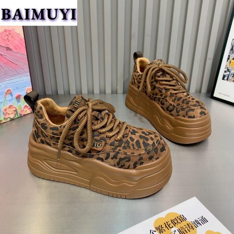 Pantofi de platformă Leopard la modă Femei Adidași casual Iarnă Balerini din piele întoarsă Bumbac Pluș Cald Tendință 2024 Toamnă Designer Sport Zapatos Mujer