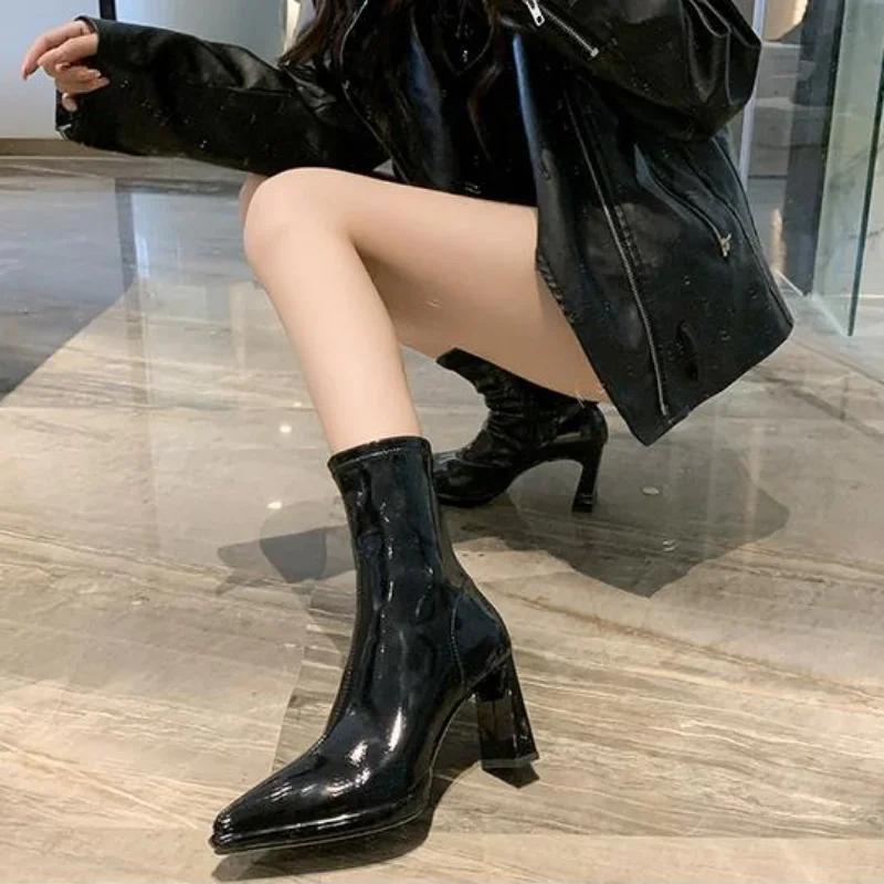 

Женские полусапоги Эластичный острый носок Женские туфли до середины икры Мода по акции Тренд 2025 Работа Зима Новинка Гяру Новый 40 чёрный