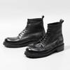 Retro Handmade Mens Ankle Boots High Quality Horsehide Leather Round Toe Thick Soled Outdoor Casual Knight Boots Platform Shoes