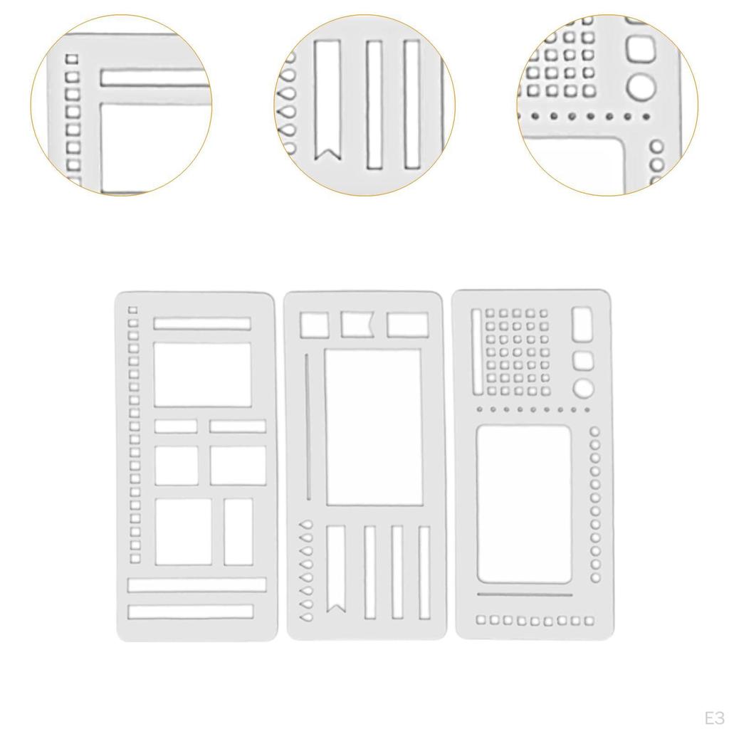 3 Pieces Flexible Record Templates Planner Stencil Set Handmade Versatile Stencils Drafting Tools