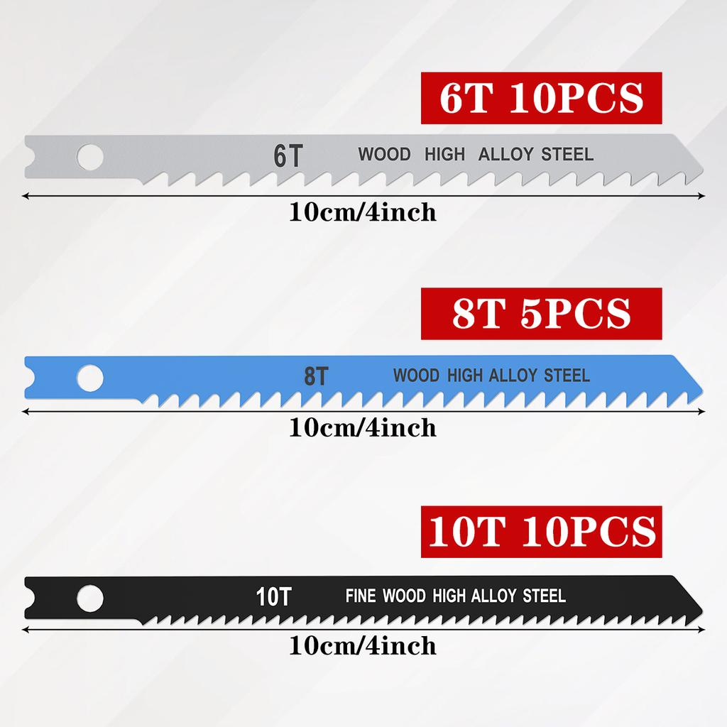50/25PCS Contractor Jigsaw Blades Set with Storage Case, Assorted T-Shank Jig Saw Blades for Wood, Plastic and Metal Cutting