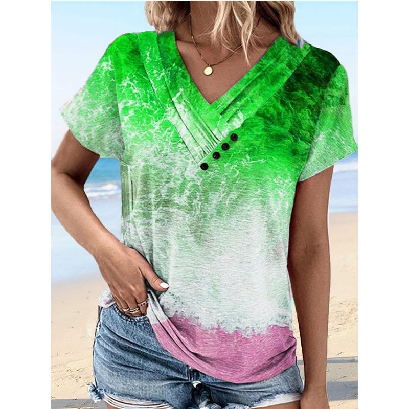 IHUASU Women's Fashion Casual V-Neck Short Sleeve Blouses & Shirts