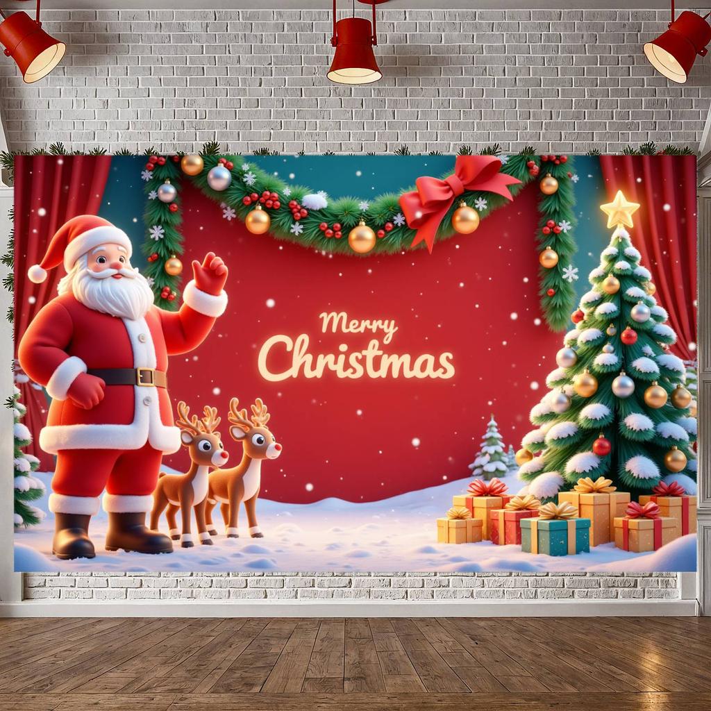Xmas Party Banner Santa Claus Design Xmas Banner Festive Banner Reindeer Image For New Year Decor Christmas Party Family Party