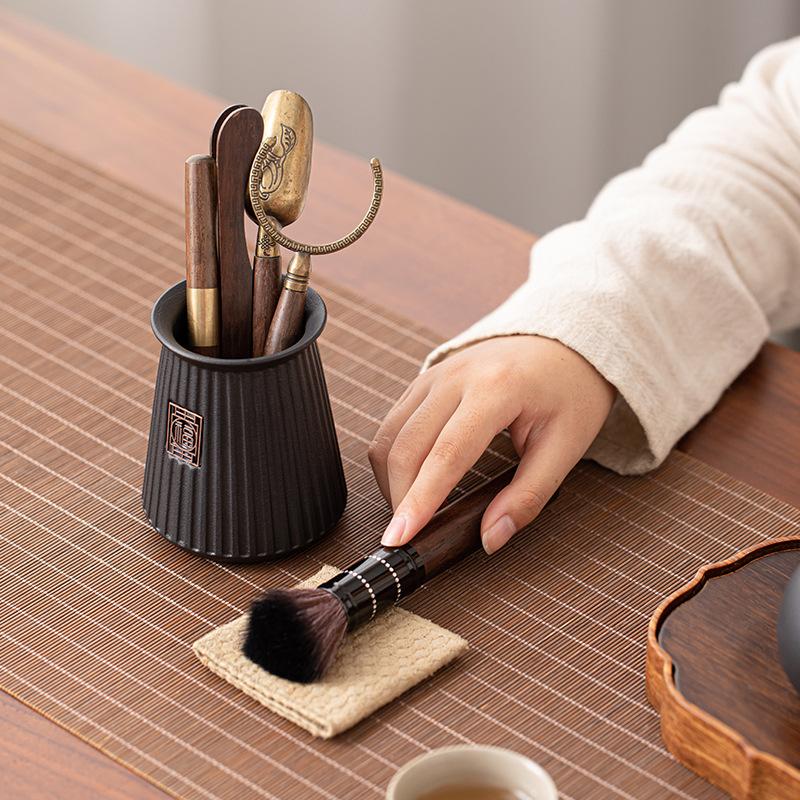 Coarse Pottery Vertical Pattern Blessing Character Tea Six Gentlemen Pot Pen Tea Clip Teaspoon Kung Fu Tea Set Tea Ceremony Zero Combination Ornament