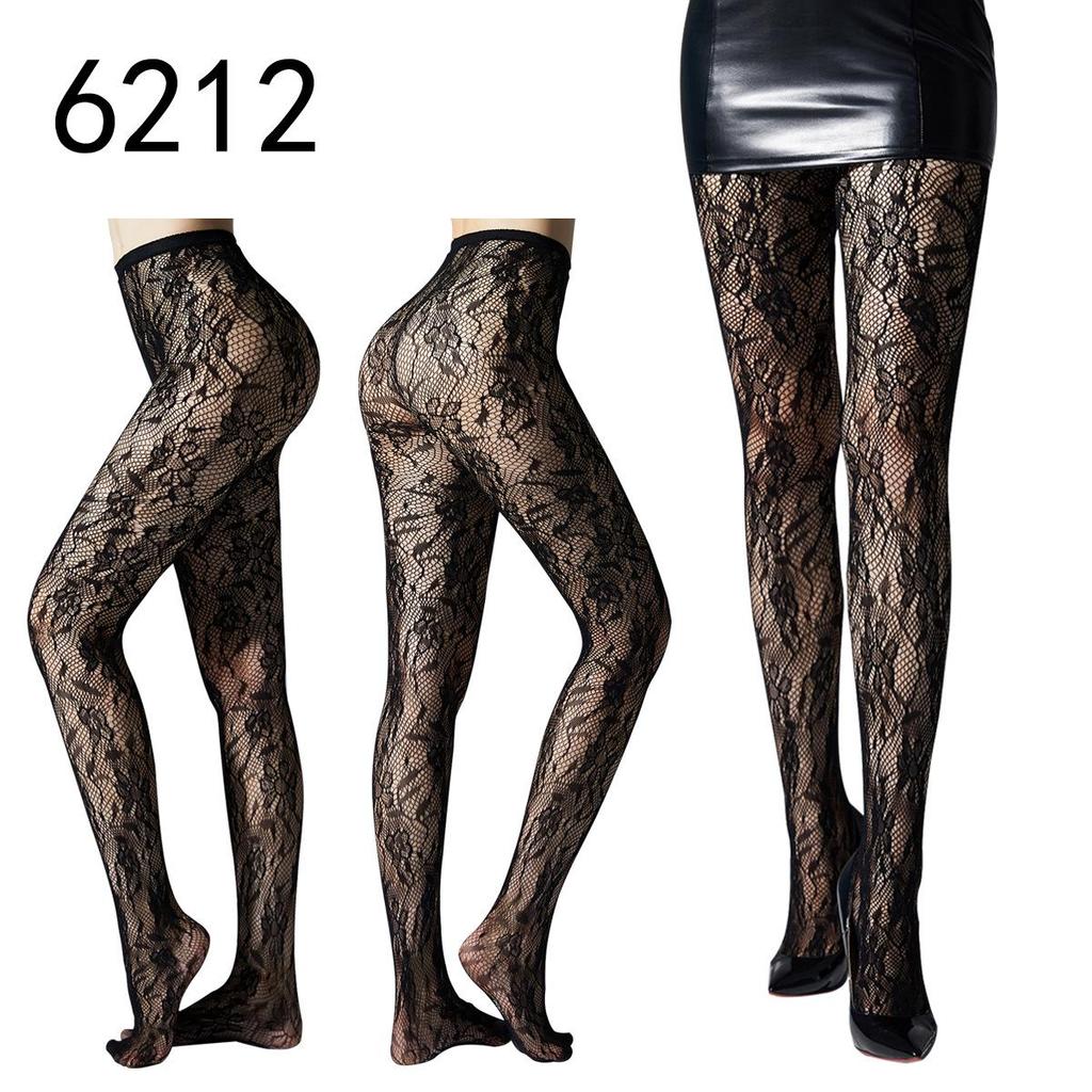 Hohle Strapsstrumpfhose mit Fischmuster - Nachtclub Schwarzseide