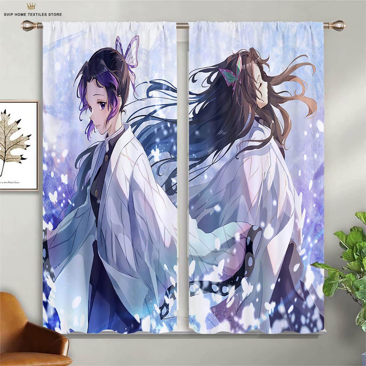 

Japanese Comic Pattern Print Window Curtains, Hot-Blooded Animation, Living Space, Study, Children Room, Ornamental, Simple To Wash, W50X130H(CM)X2PCS&Rod pocket