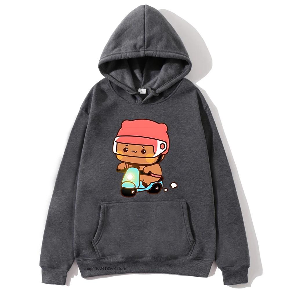Mochi Brownie Bear Bike Riding Hoodie for Men Bubu Dudu Sweatshirt Couple Clothes Long Sleeve Clothing
