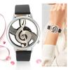 2Colors Quartz Analog Couple Watch Round Hollow Musical Note Dial PU Strap Wristwatch