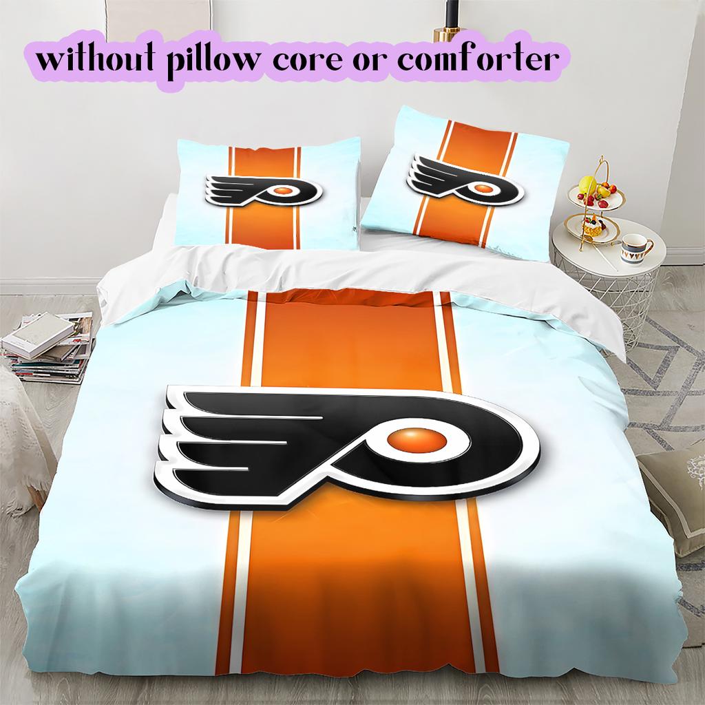 Ice Hockey Logo Pattern Bedding Quilt Set Quilt Cover Pillowcase Home Decoration Birthday Gift (1*duvet cover+ 2*pillowcase, without core)