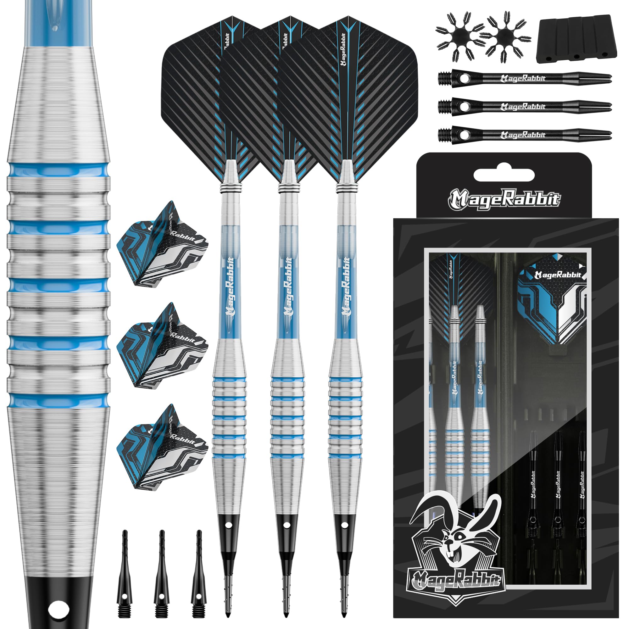 MageRabbit Soft Darts Set, Professional 3-Piece, 48mm, Aluminum, Compatible with Electronic Dartboards (blue)