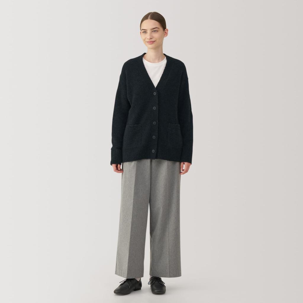 MUJI Women's Wool Blend Boucle V-Neck Cardigan, Dark Gray, Size BA1PNA4A, Women's Size S