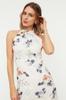 Women's Fashion New Dress Orange Floral Pattern A-Line Halter Neck Lined Midi Woven Dress