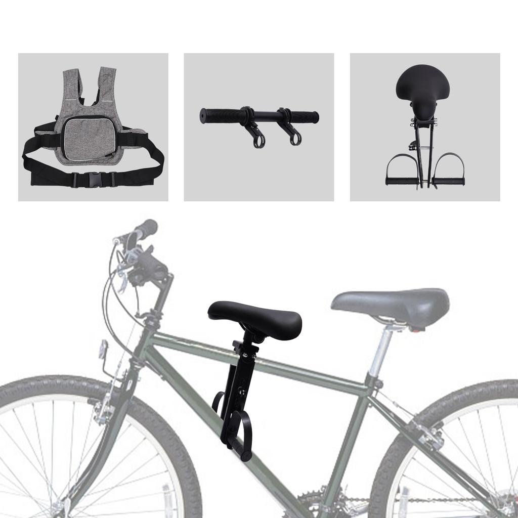 Kids Bike Seat and Handlebar Accessory Combo Pack Front Mounted Bicycle Seats For Most Adult Mountain Bikes Children Aged 3-6ys